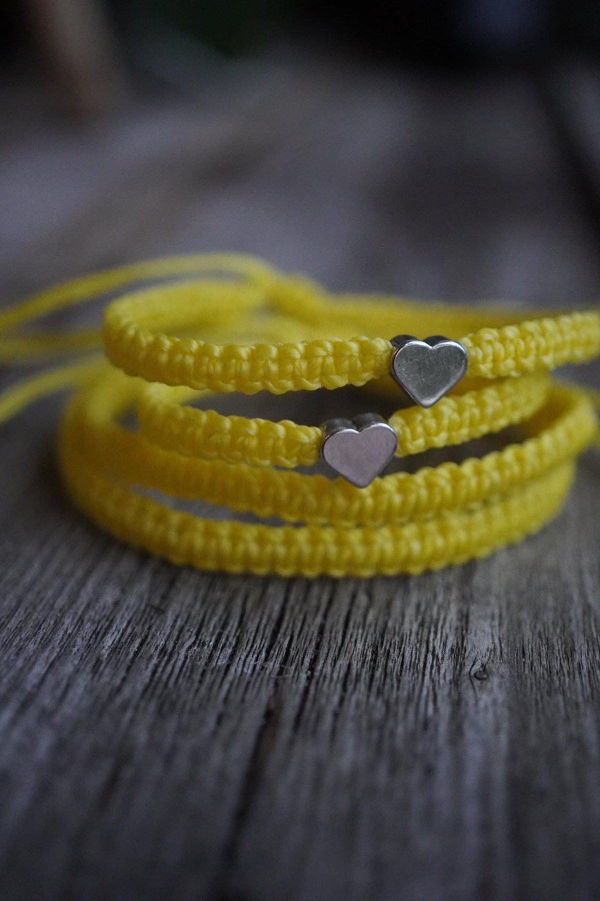 Silver Heart Family Bracelets Yellow