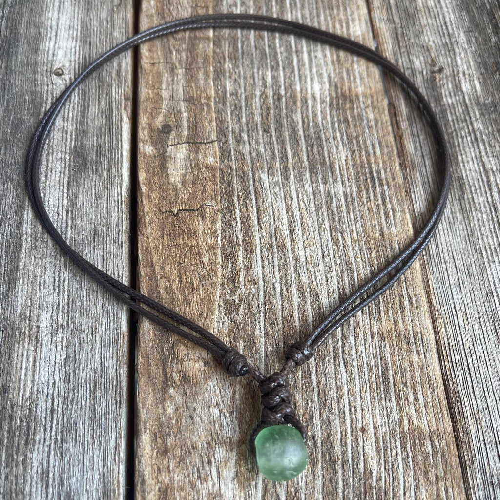 Surfer Green Sea Glass Brown Necklace Adjustable Waterproof Women Men