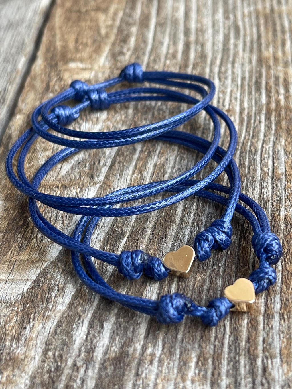 Gold Heart Navy Blue Minimalist Family Bracelets