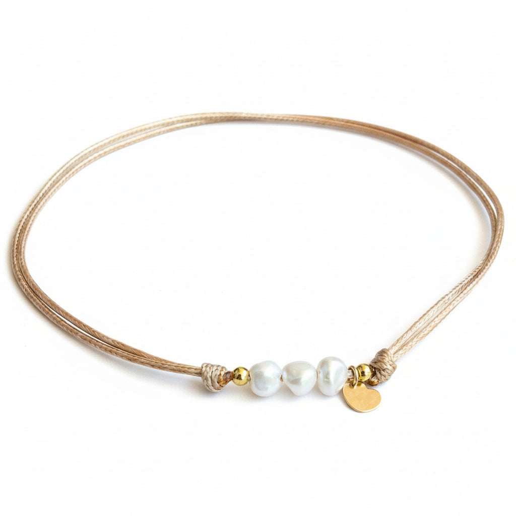 Freshwater Keshi Pearl Choker with Gold Filled Heart