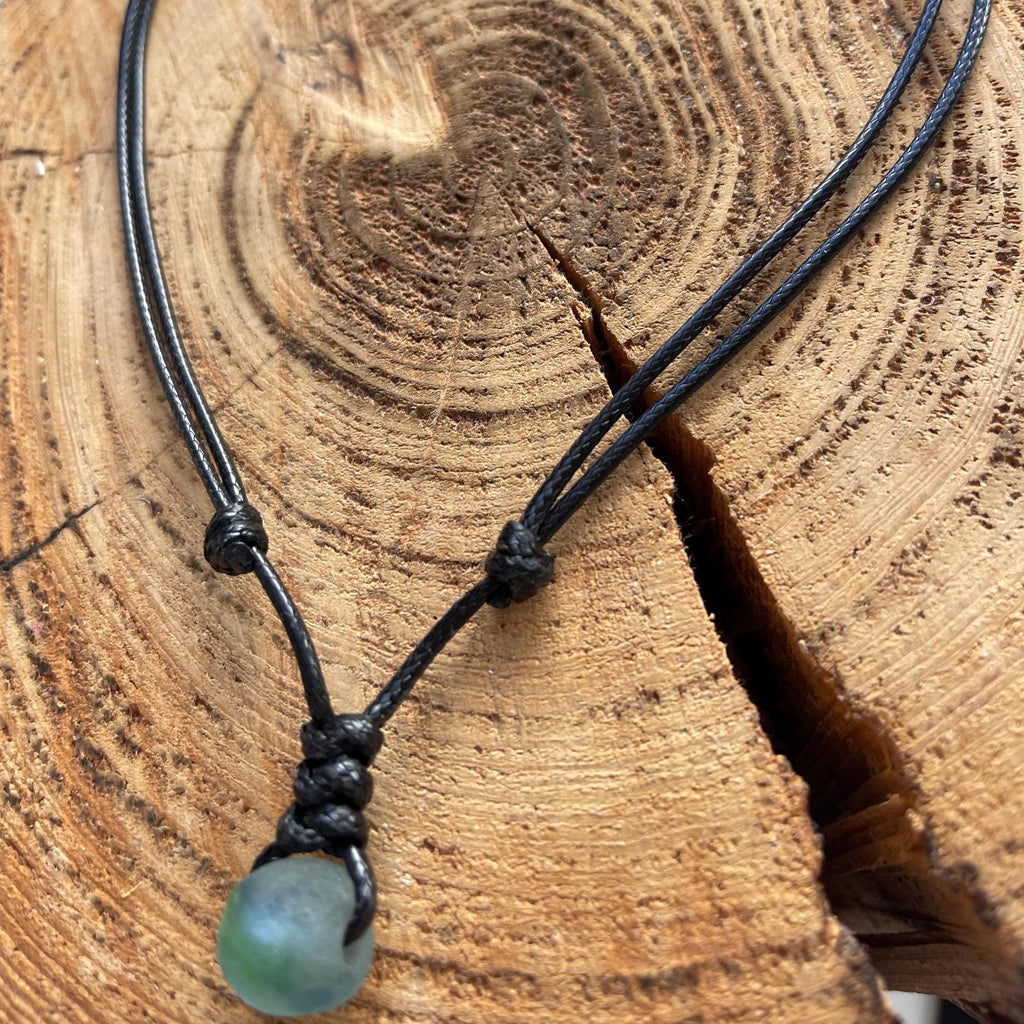 Surfer Blue Green Sea Glass Black Necklace Adjustable Waterproof Women Men
