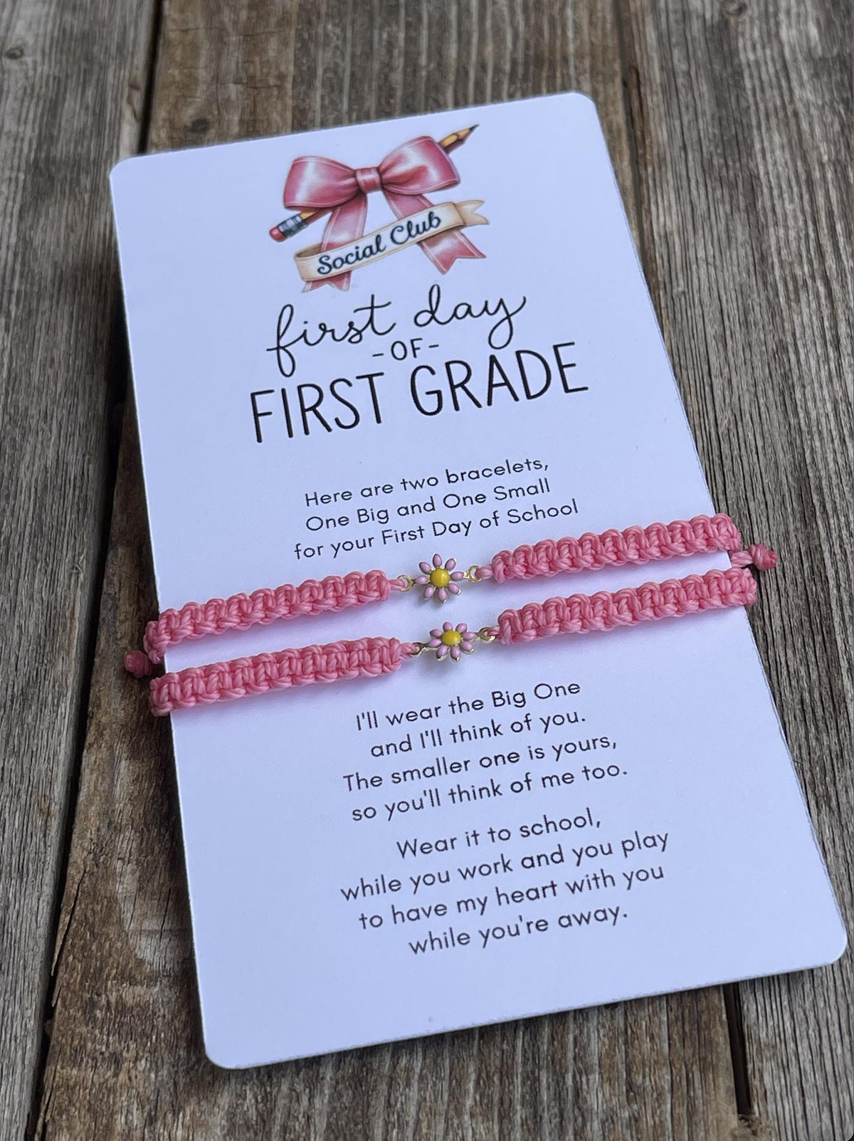 First Day of First Grade Bracelet Set, Mommy and Me Pink Daisy Bracelets, Back to School Gift, Matching First Day Keepsake Jewelry