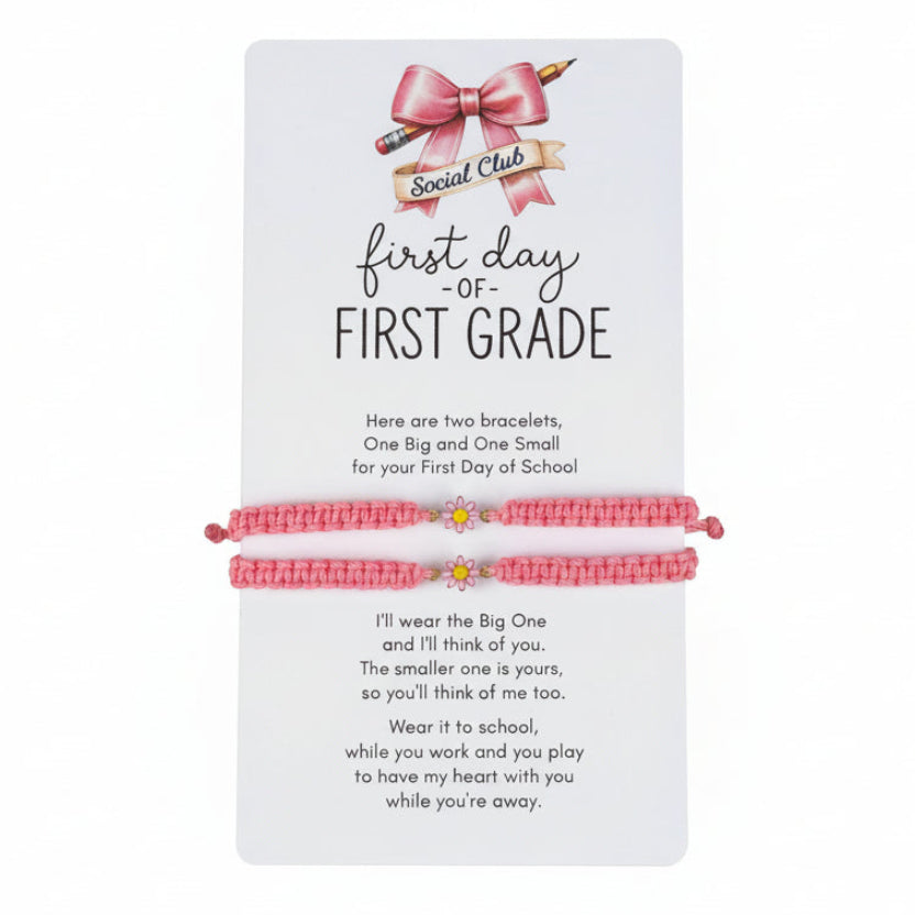 First Day of First Grade Bracelet Set, Mommy and Me Pink Daisy Bracelets, Back to School Gift, Matching First Day Keepsake Jewelry