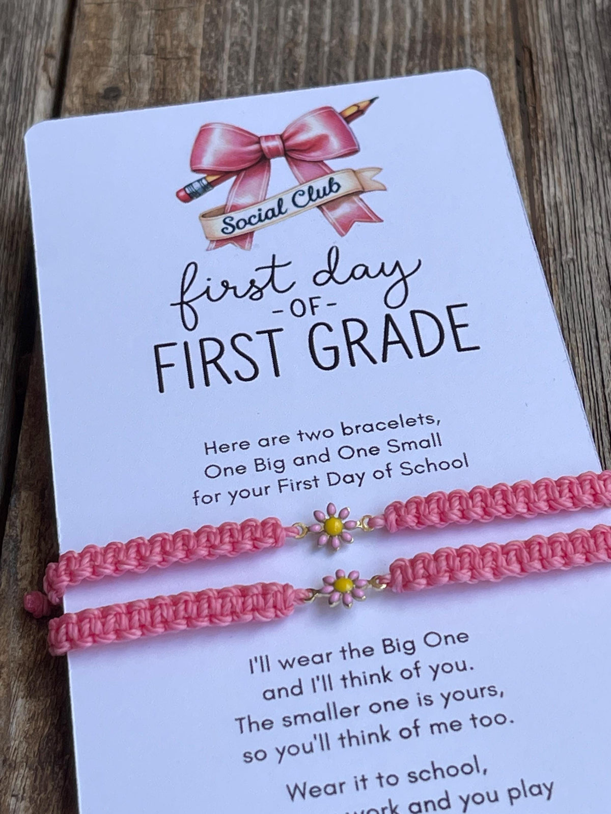 First Day of First Grade Bracelet Set, Mommy and Me Pink Daisy Bracelets, Back to School Gift, Matching First Day Keepsake Jewelry