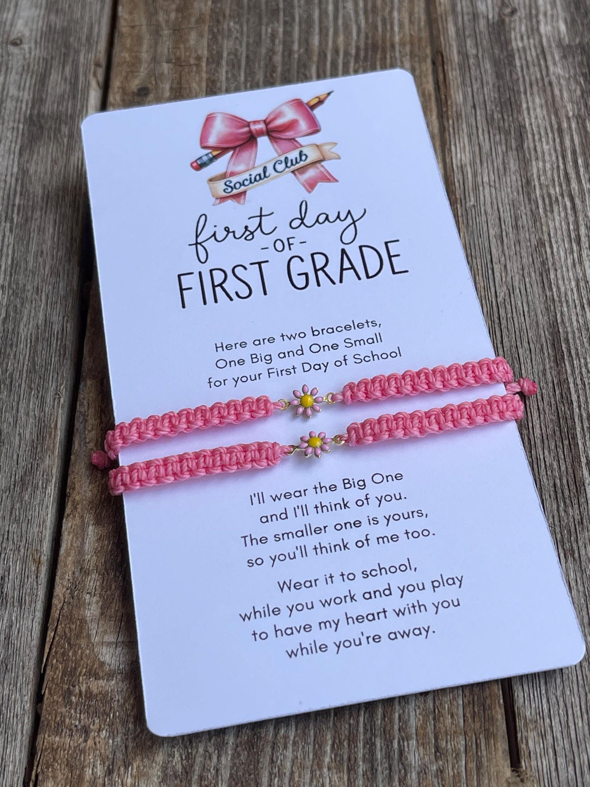 First Day of First Grade Bracelet Set, Mommy and Me Pink Daisy Bracelets, Back to School Gift, Matching First Day Keepsake Jewelry