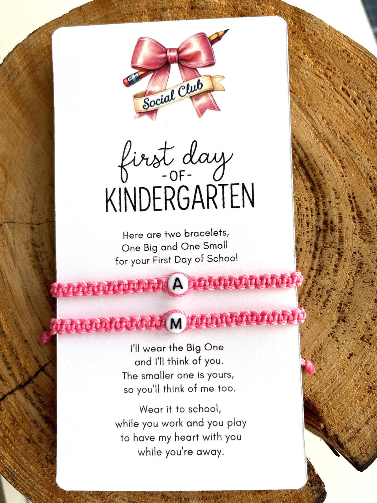 Initials Matching Bracelets Pink Mommy and Me First Day of Kindergarten Waterproof