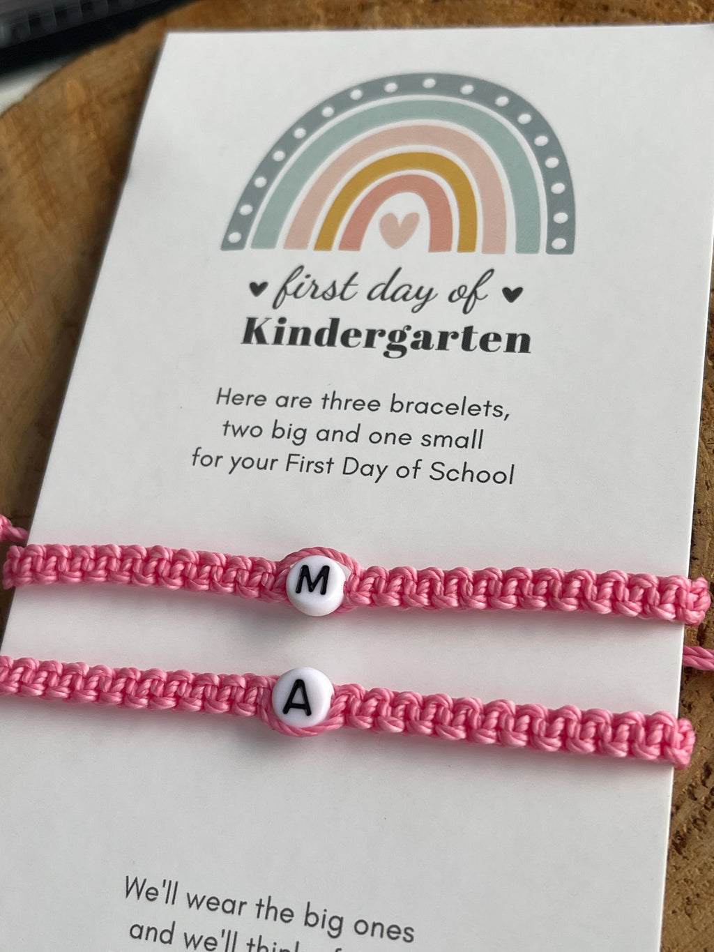 Initials Matching Bracelets Pink Mommy and Me First Day of Kindergarten Waterproof Marathon