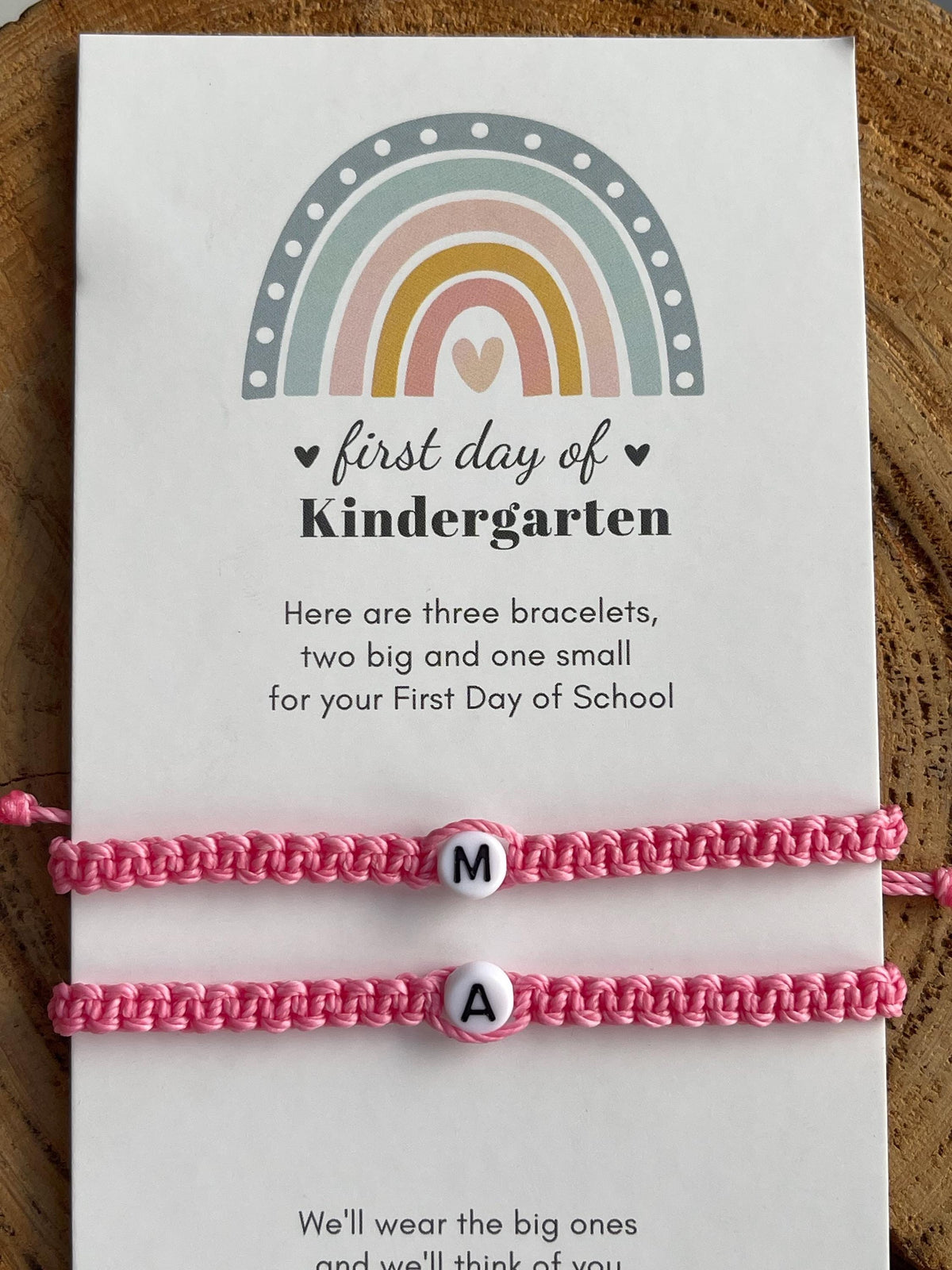 Initials Matching Bracelets Pink Mommy and Me First Day of Kindergarten Waterproof Marathon