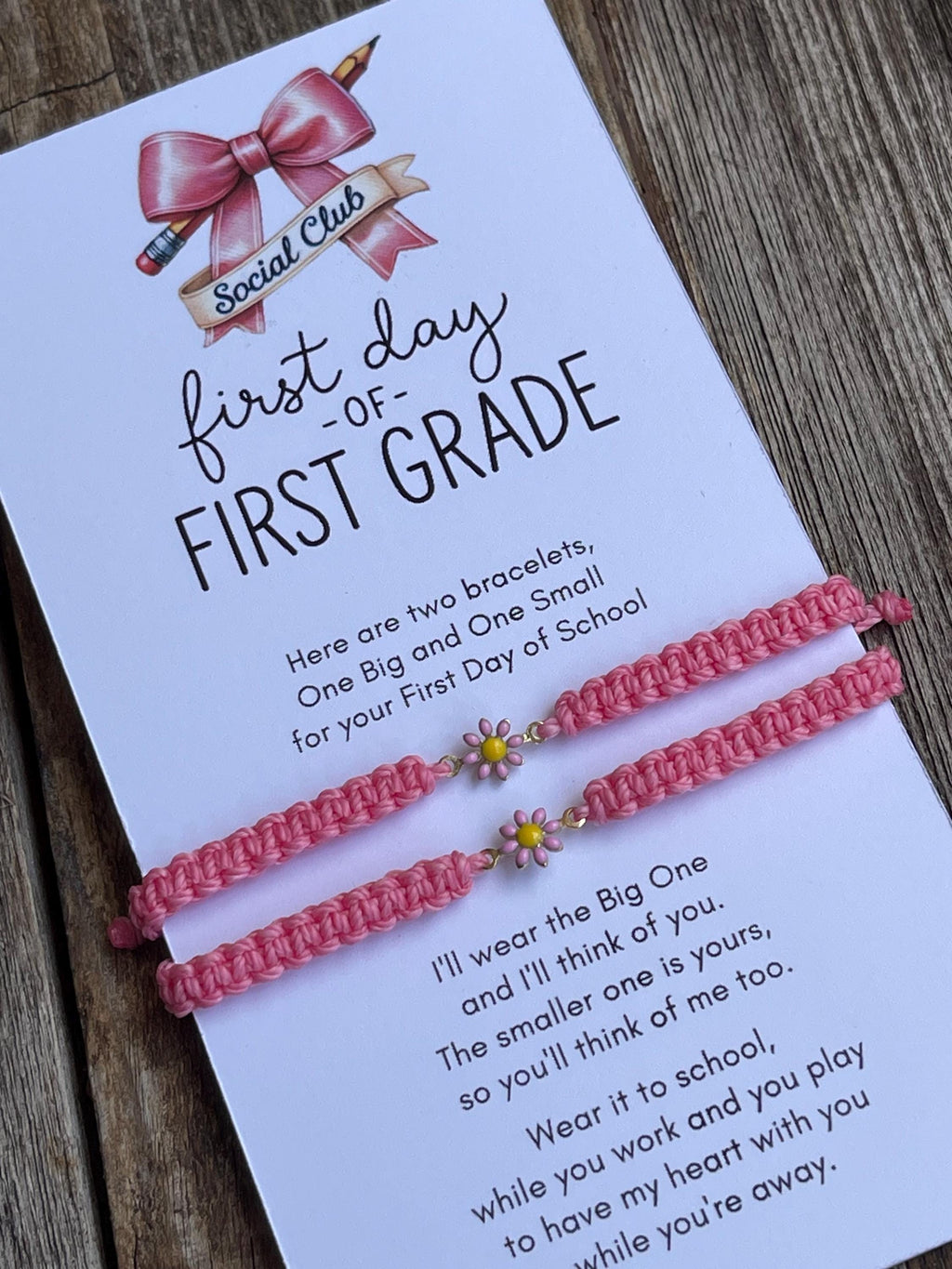 First Day of First Grade Bracelet Set, Mommy and Me Pink Daisy Bracelets, Back to School Gift, Matching First Day Keepsake Jewelry