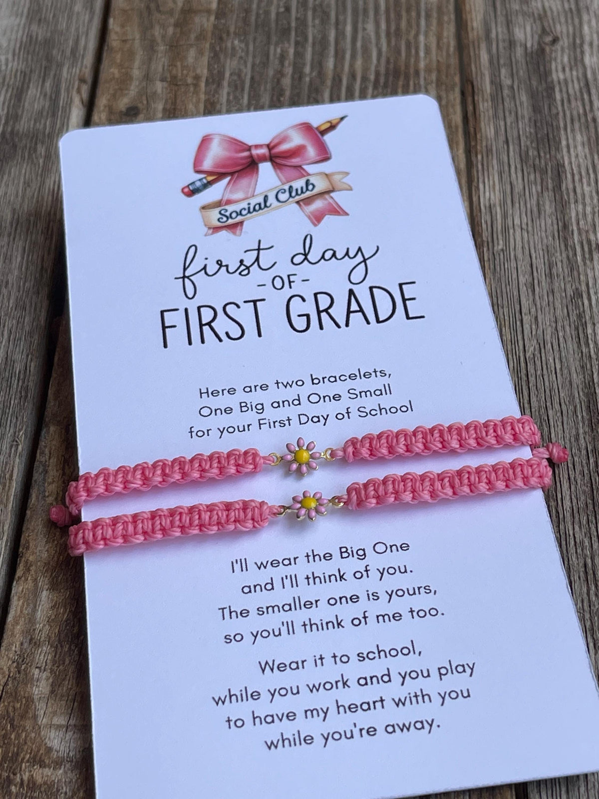 First Day of First Grade Bracelet Set, Mommy and Me Pink Daisy Bracelets, Back to School Gift, Matching First Day Keepsake Jewelry