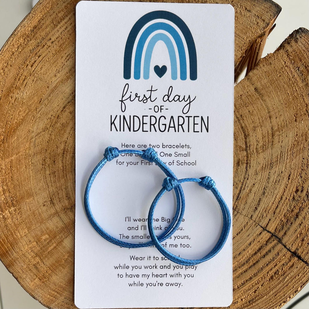 Blue Kindergarten Bracelet Set, Waterproof Matching First Day of School Gift for Parent and Child, Adjustable Back to School Keepsake