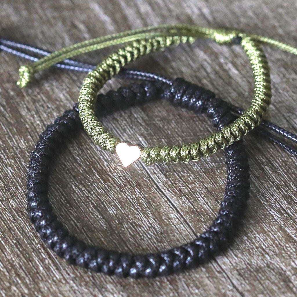 Sunset Gold Heart Couples Bracelets Black and Olive