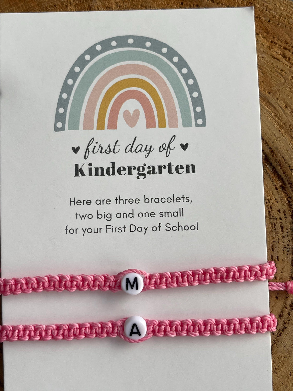 Initials Matching Bracelets Pink Mommy and Me First Day of Kindergarten Waterproof Marathon