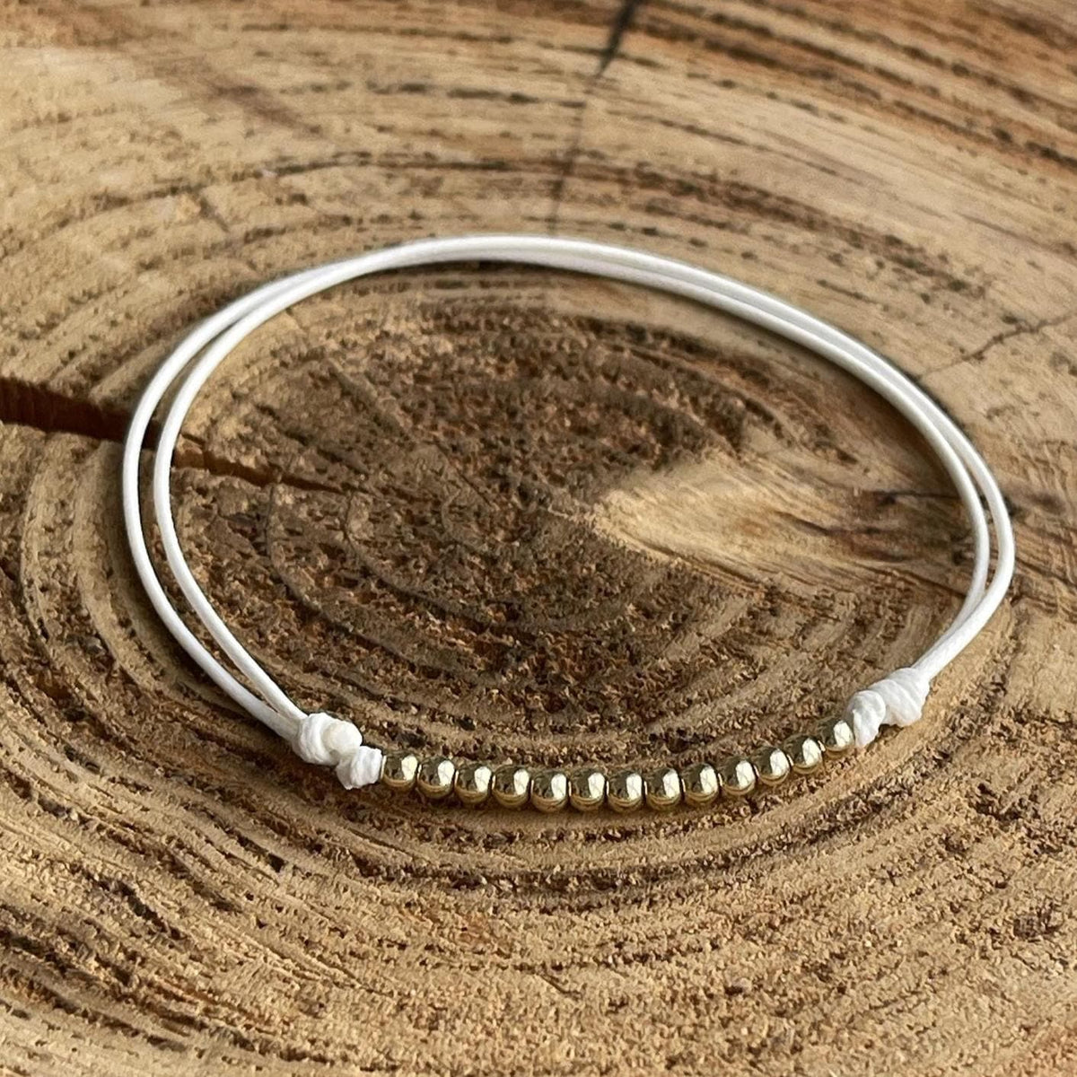 Lido Key, White Anklet, Gold Beaded Anklet
