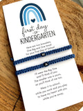 First Day Kindergarten Mommy and Me Matching Bracelets, Initial Letters, Blue Rainbow Card
