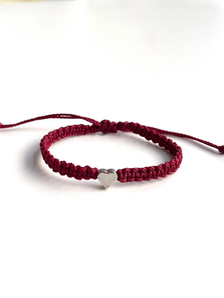 Silver Heart Family Bracelets Burgundy Matching Bracelets