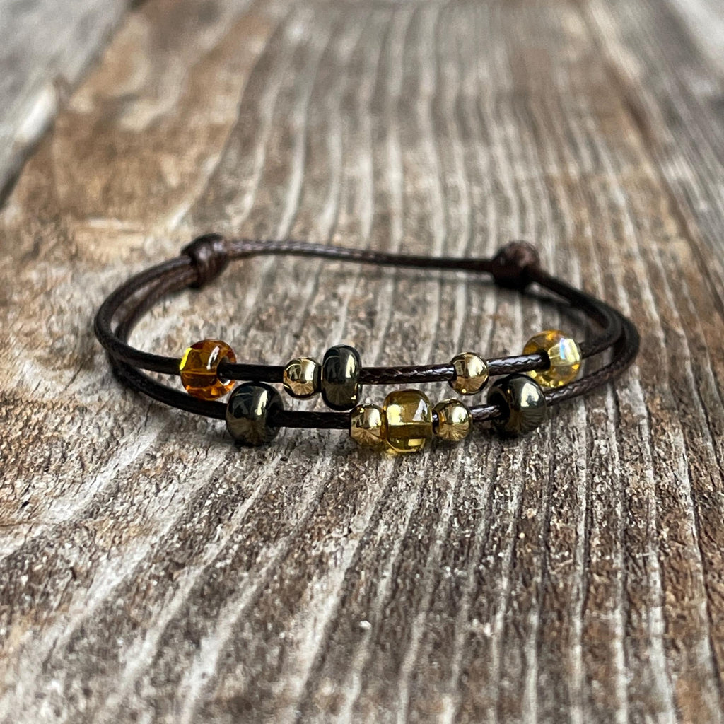 Amber Glow Beaded Anklet Bracelet, Fall Edition