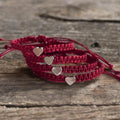 Silver Heart Family Bracelets Burgundy Matching Bracelets