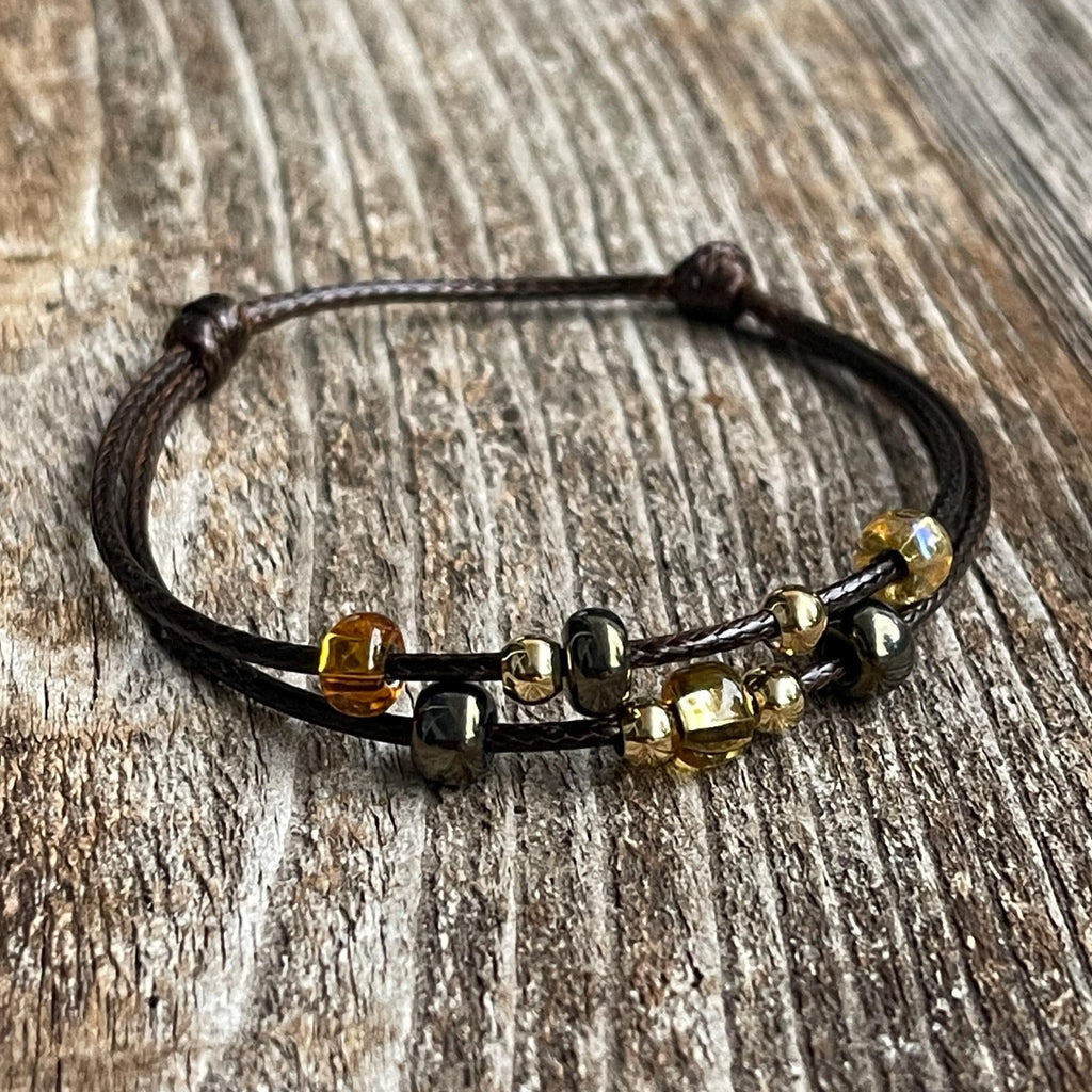 Amber Glow Beaded Anklet Bracelet, Fall Edition