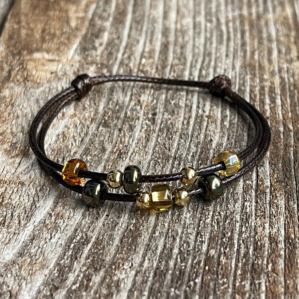 Amber Glow Beaded Anklet Bracelet, Fall Edition