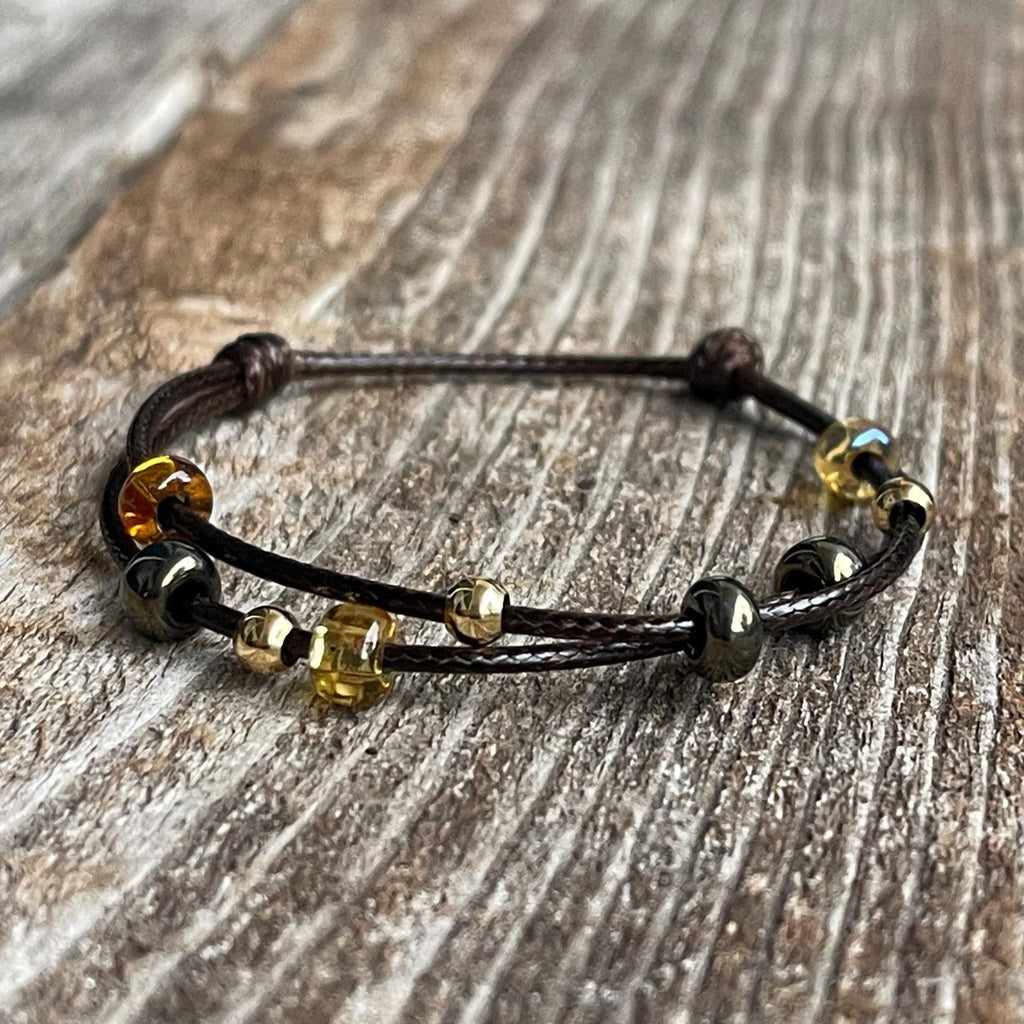 Amber Glow Beaded Anklet Bracelet, Fall Edition