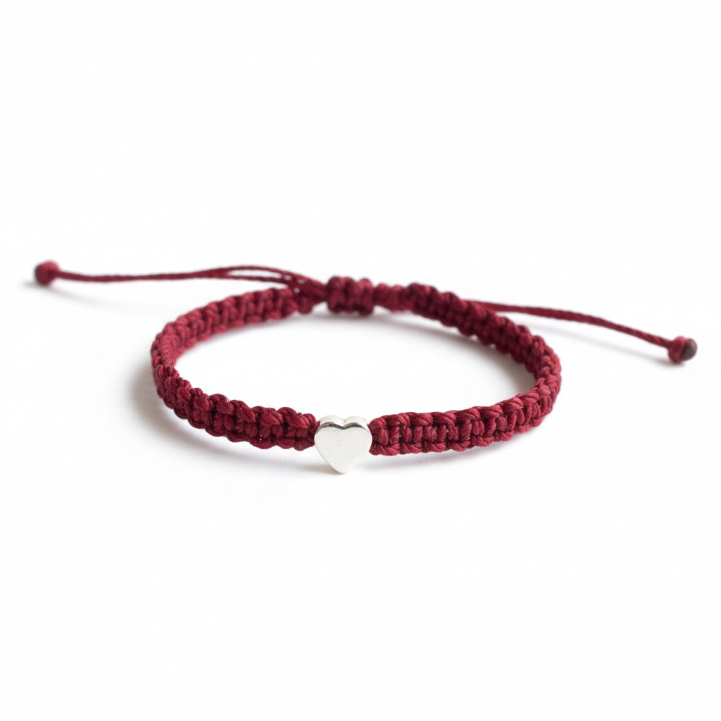 Silver Heart Burgundy Bracelet Anklet