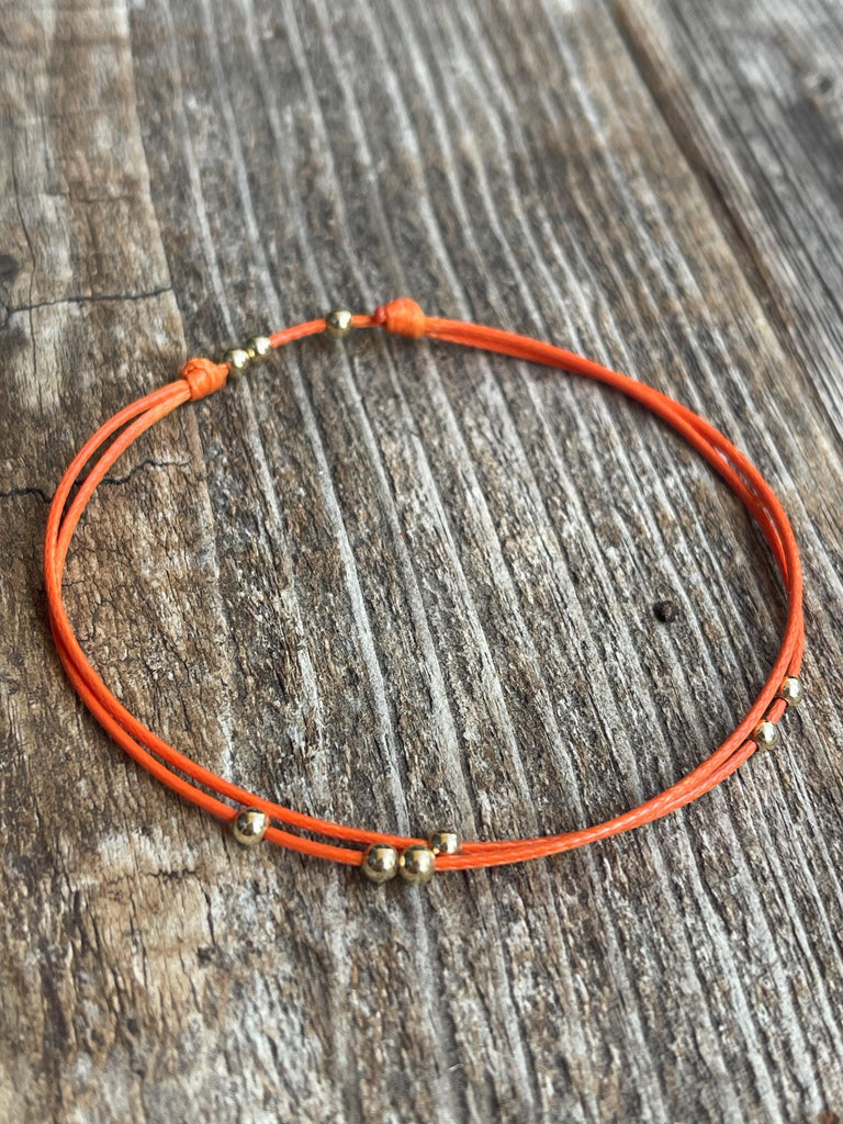Amelia, Orange Beaded Anklet, Adjustable Anklet, Waterproof Bracelet