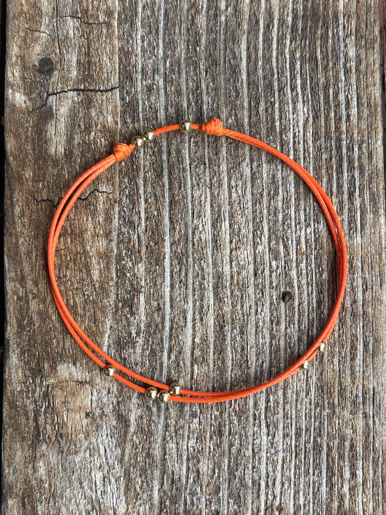 Amelia, Orange Beaded Anklet, Adjustable Anklet, Waterproof Bracelet