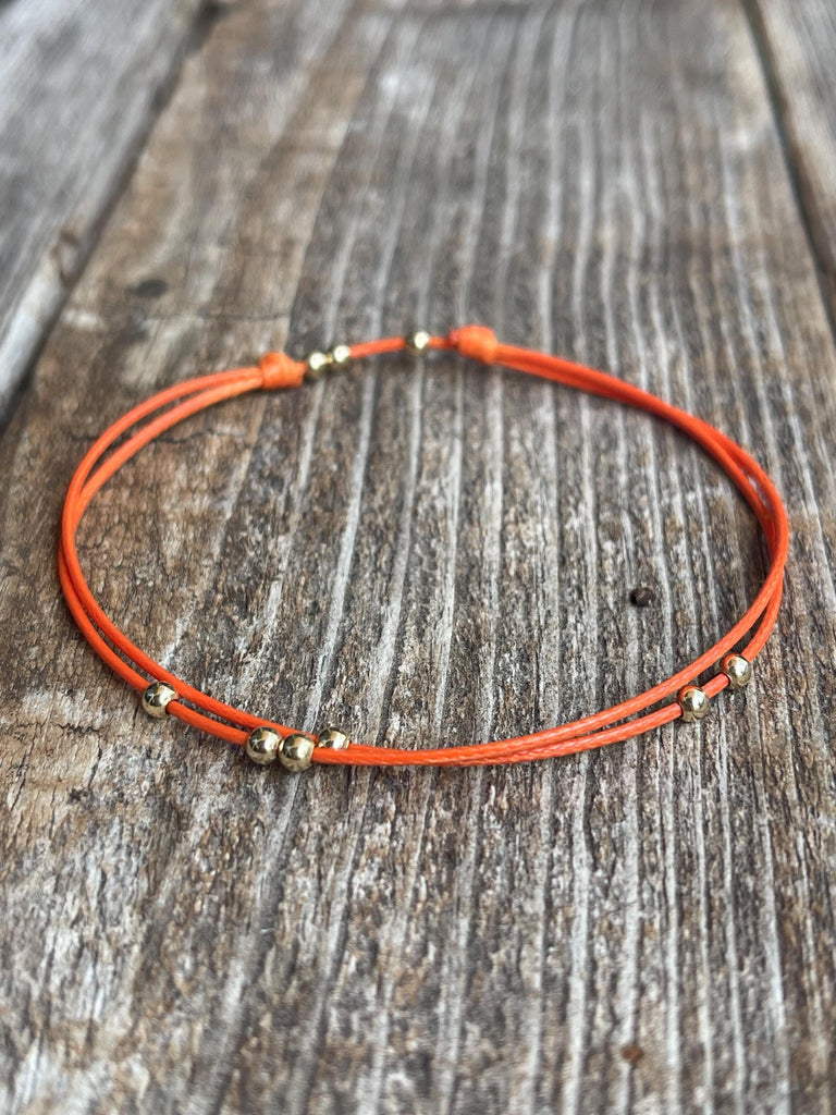 Amelia, Orange Beaded Anklet, Adjustable Anklet, Waterproof Bracelet