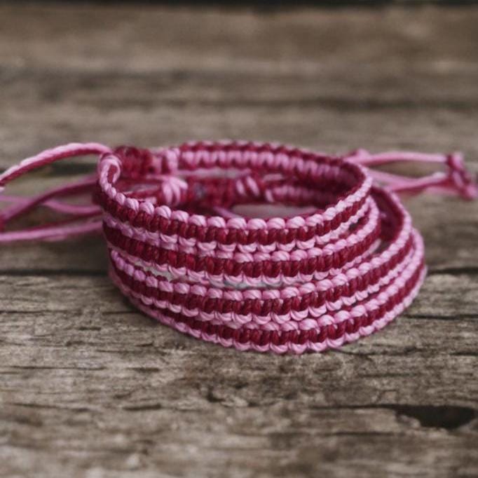 Matching Surfer Bracelets for Families and Friendships Burgundy and Pink Matching Braided Bracelets