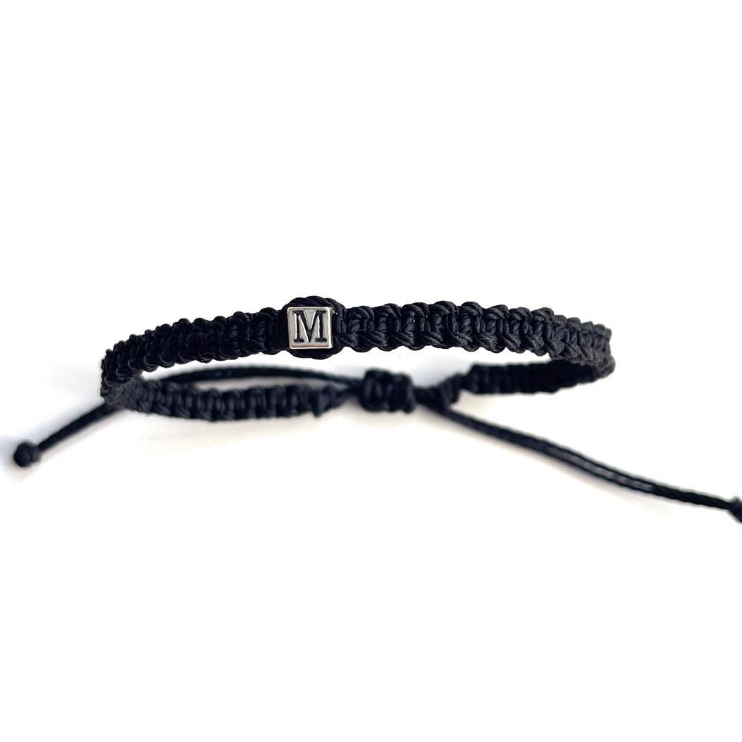Personalized Black Bracelet Anklet with Initial Letter Sterling Silver