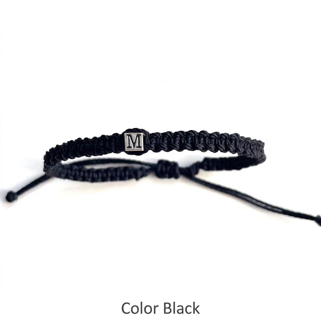 Personalized Initial Letter Sterling Silver 925 Bracelet Macrame Cord