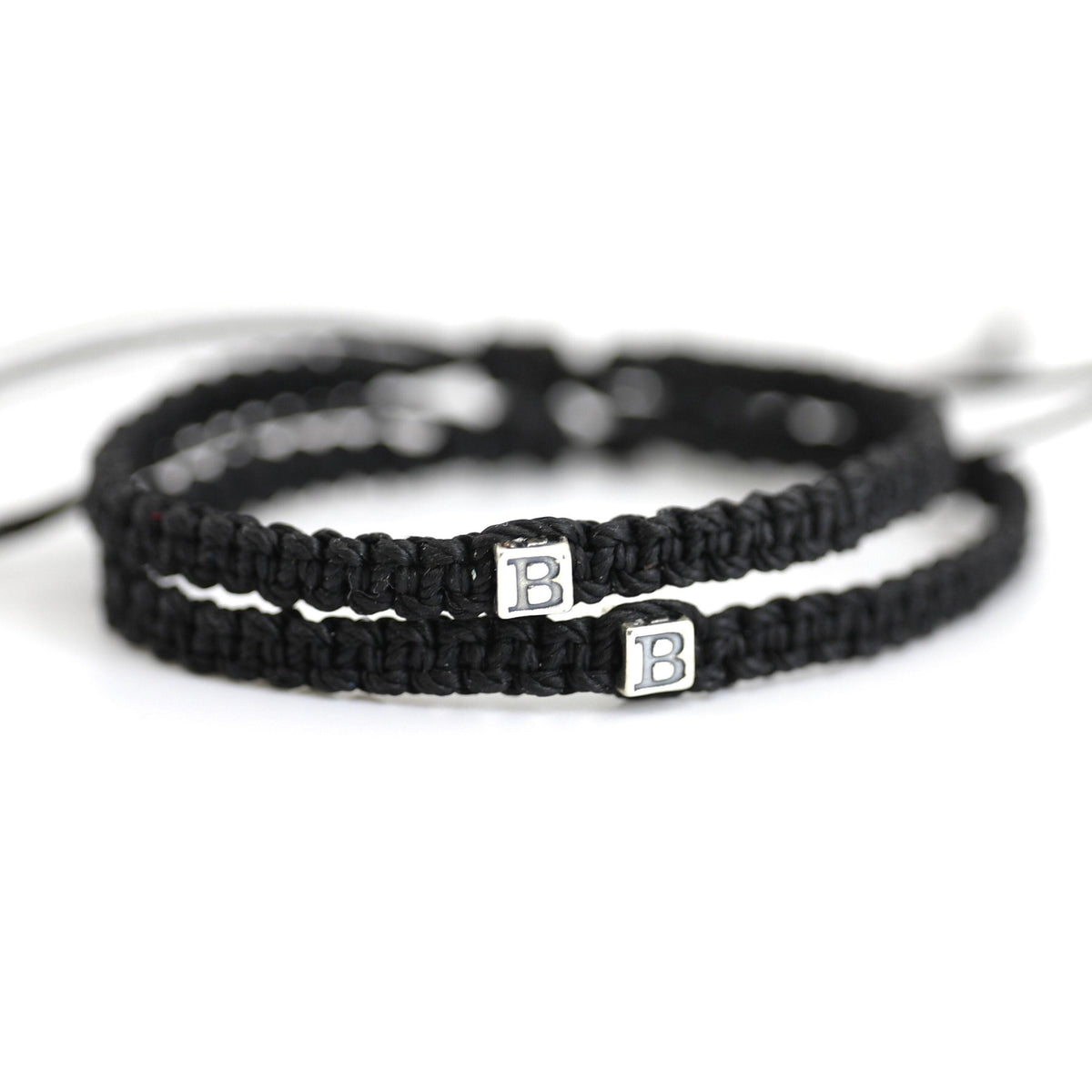 Black, Personalized Bracelet with Initial Letter Sterling Silver