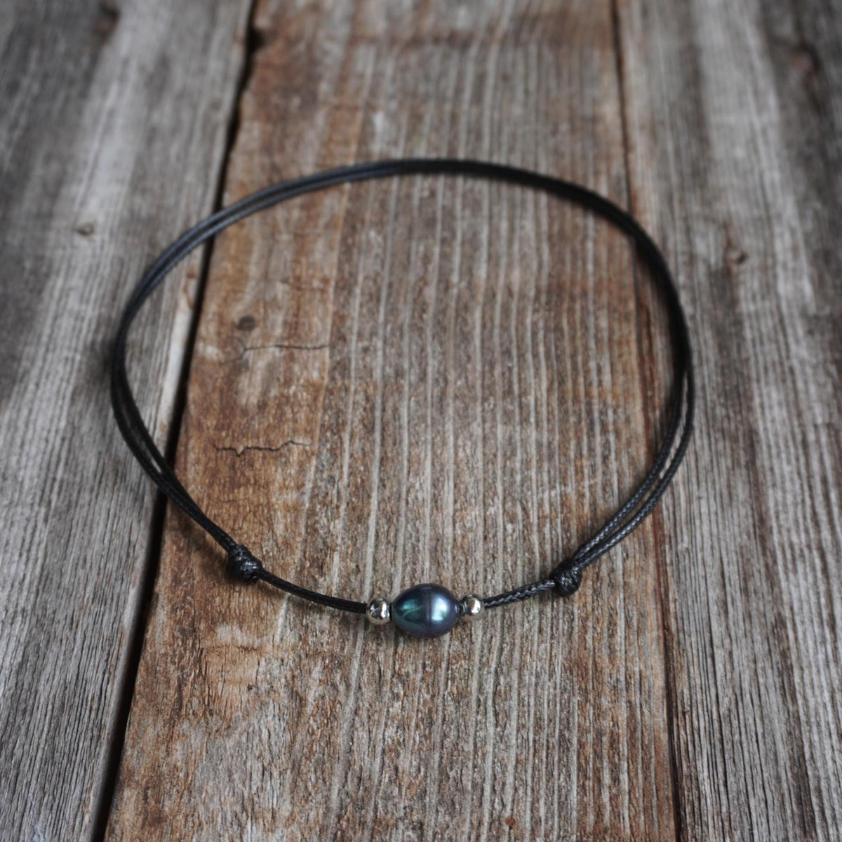 Surfer Necklace with Pearl Bead, Handmade Adjustable Waterproof Beach Jewelry, Minimalist Unisex Choker, Stocking Stuffer Holiday Gift