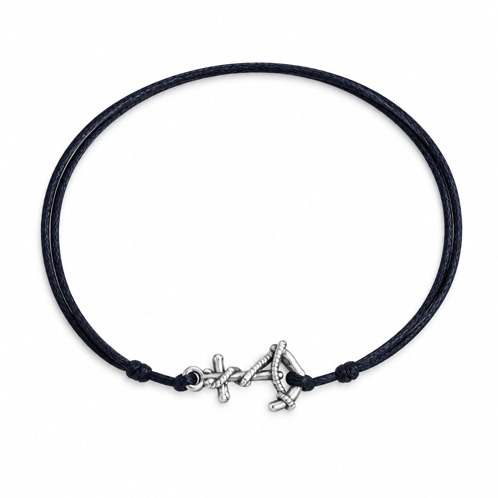 Anchor Anklet, Black Nylon Cord Anklet, Unisex Adjustable Anklet