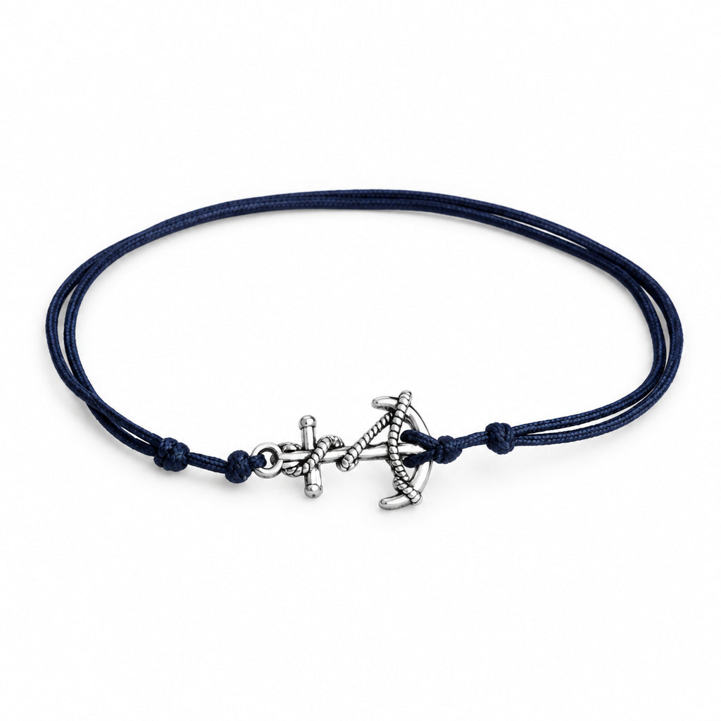 Anchor Anklet, Black Nylon Cord Anklet, Unisex Adjustable Anklet