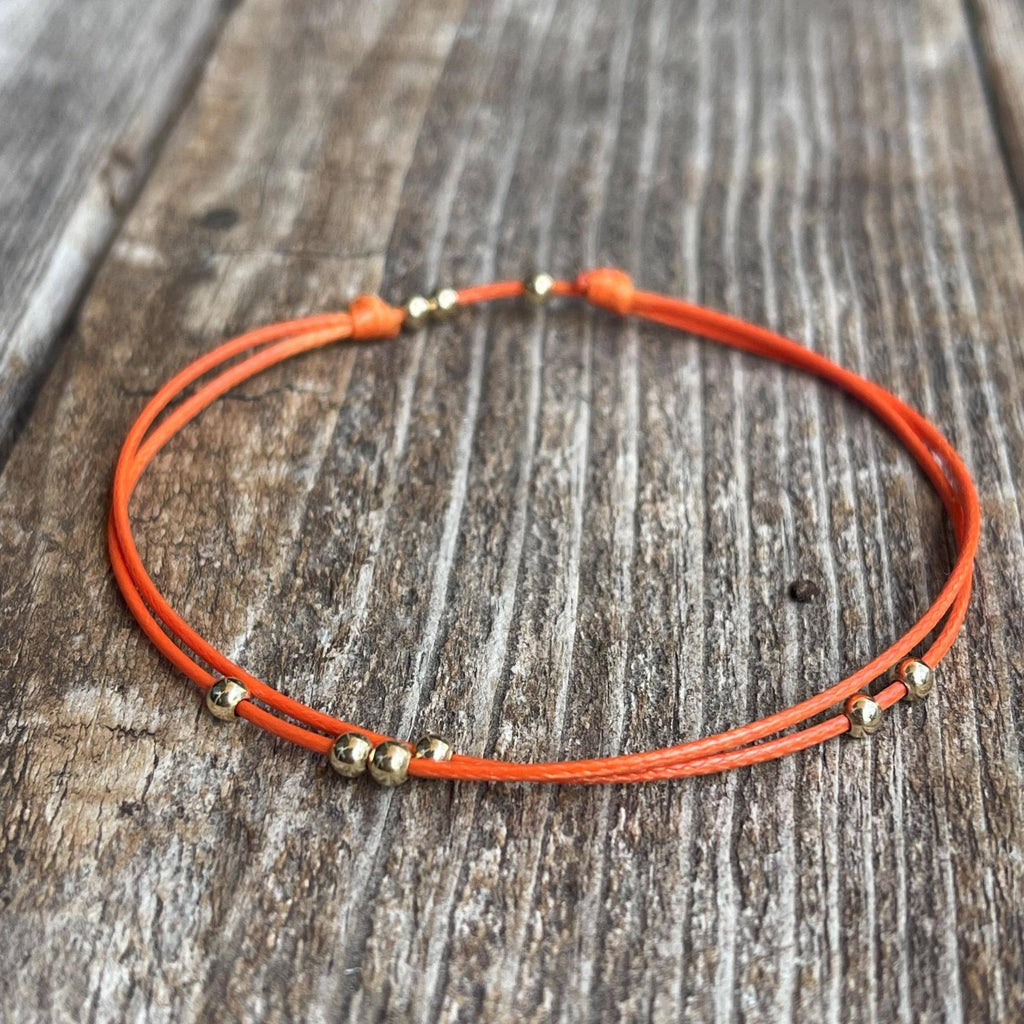 Amelia, Orange Beaded Anklet, Adjustable Anklet, Waterproof Bracelet