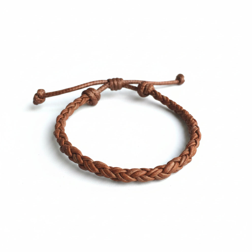 Light Brown Braided Leather Bracelet Unisex