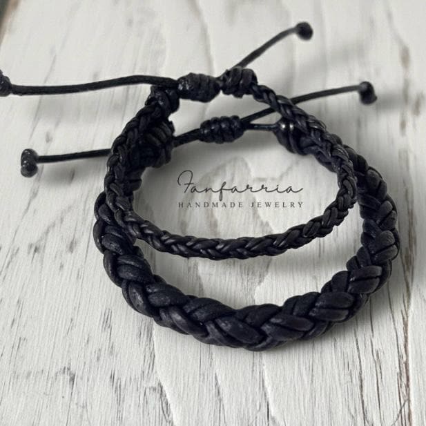 Leather Bracelets for Couples, Black