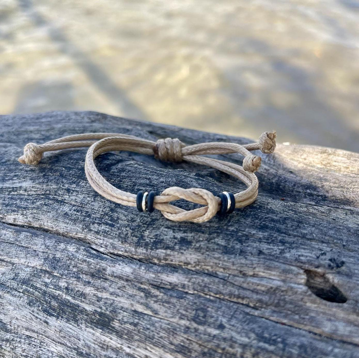 Knot Bracelet, Tan Cord Adjustable Bracelet for Men and Women, Handmade Beach Style Unisex Bracelet, Minimalist Surfer Jewelry
