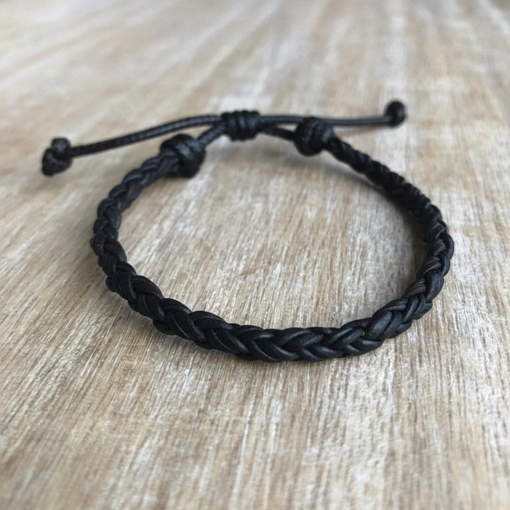 Black Leather Bracelet, Braided Bolo, Key West I Collection