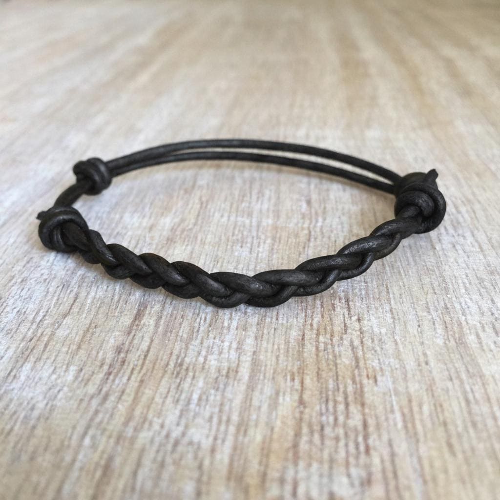 Juno, Black Braided Leather Bracelet, Unisex