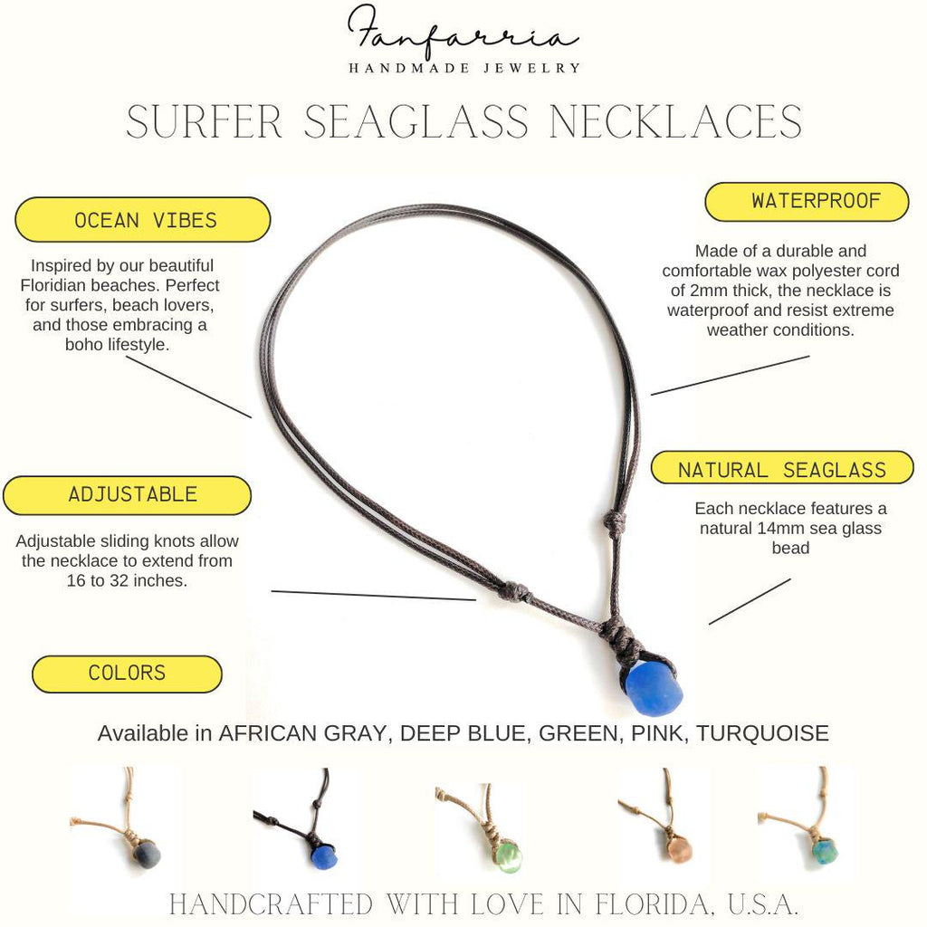 Surfer Sea Glass Necklace Adjustable Waterproof