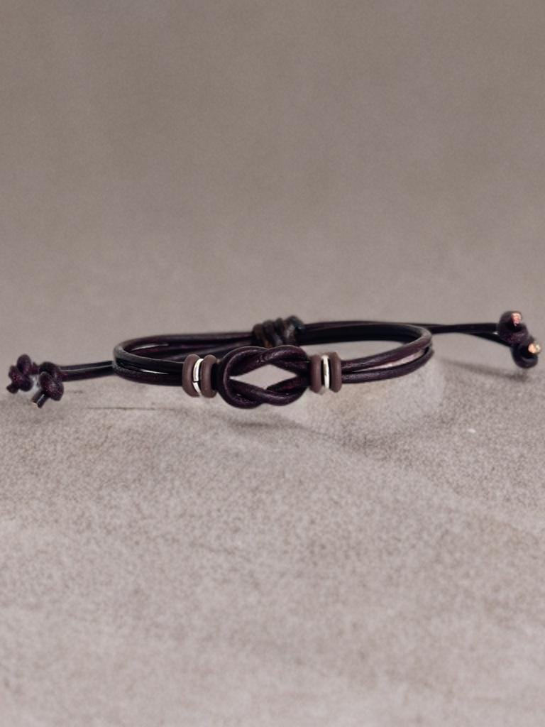 Celtic Knot Leather Bracelet, Dark Brown, Adjustable, Sanibel Style