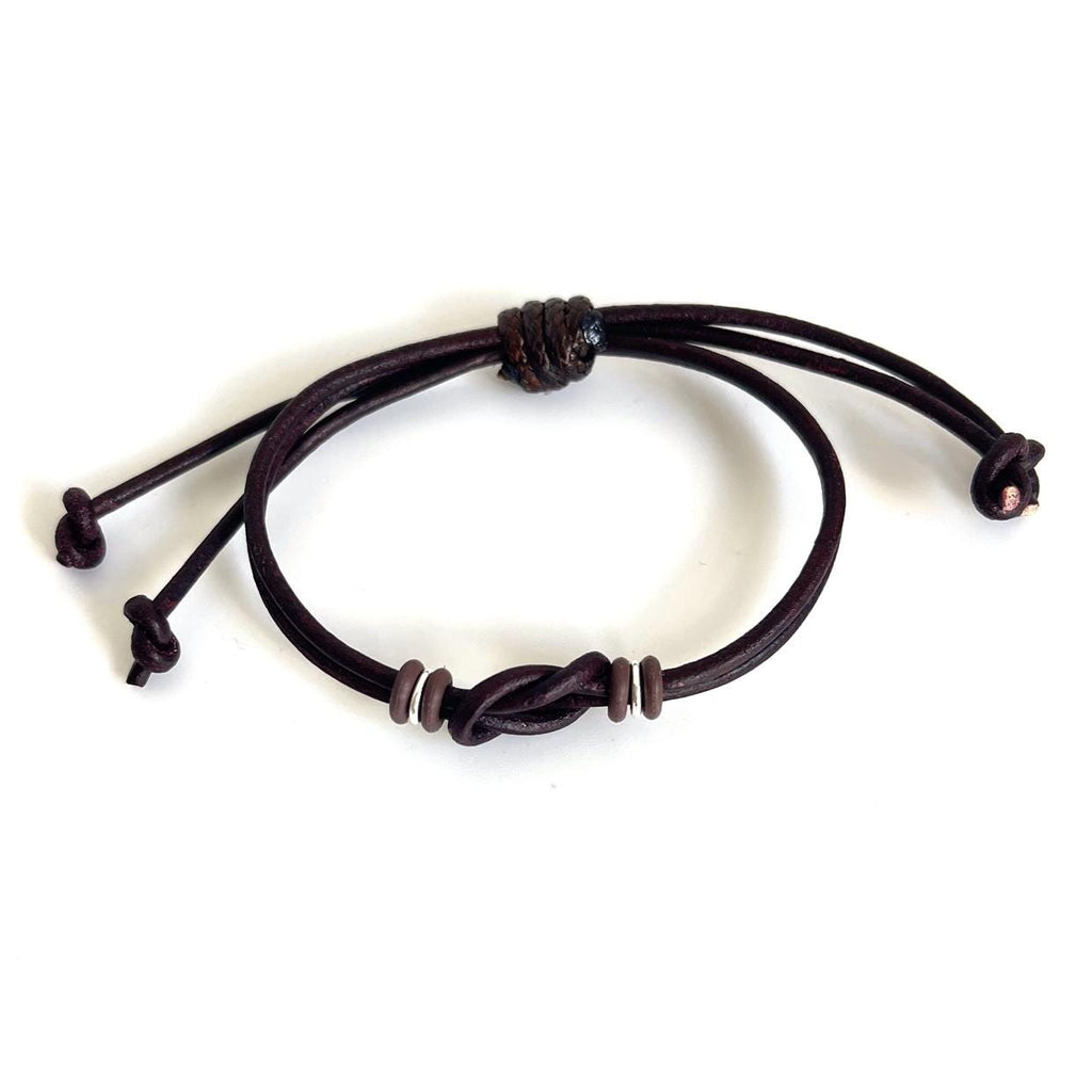 Celtic Knot Leather Bracelet, Dark Brown, Adjustable, Sanibel Style