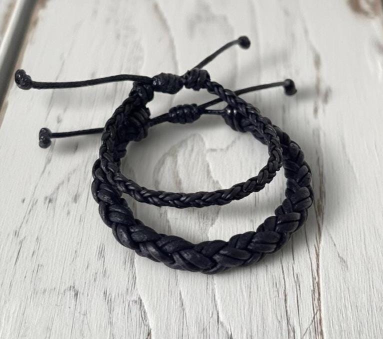 Leather Bracelets for Couples, Black