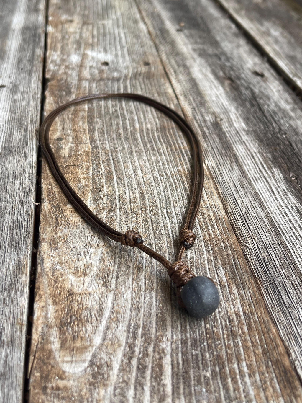 Surfer Gray Bead Brown Necklace Adjustable