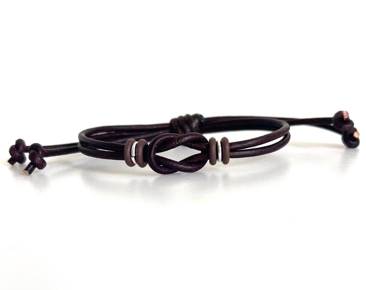 Celtic Knot Leather Bracelet, Dark Brown, Adjustable, Sanibel Style