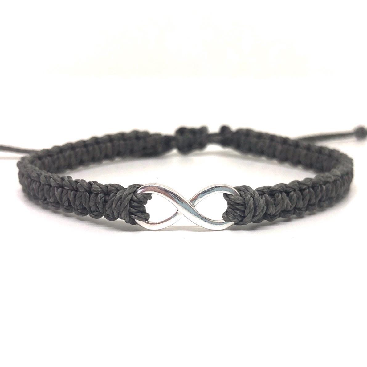 Infinity Bracelet, Sterling Silver 925 charm, Dark Gray