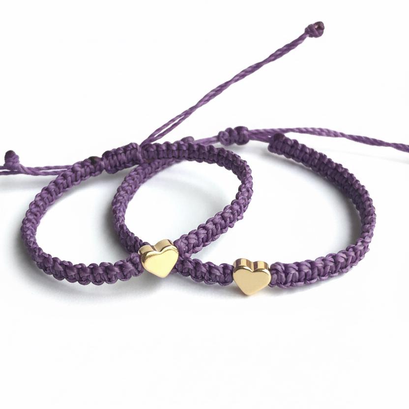 Purple Mommy and Me Gold Heart Matching Bracelets